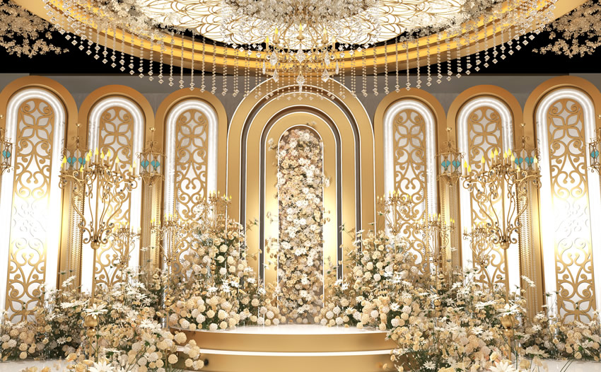尖扎香槟色调婚礼堂效果展示